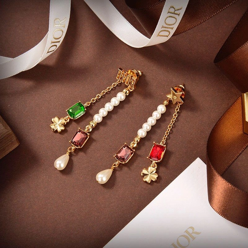 Affordable 7907 Dior Tribales Earrings Metal, White Resin Pearls And Glass Crystals Gold - Image 3