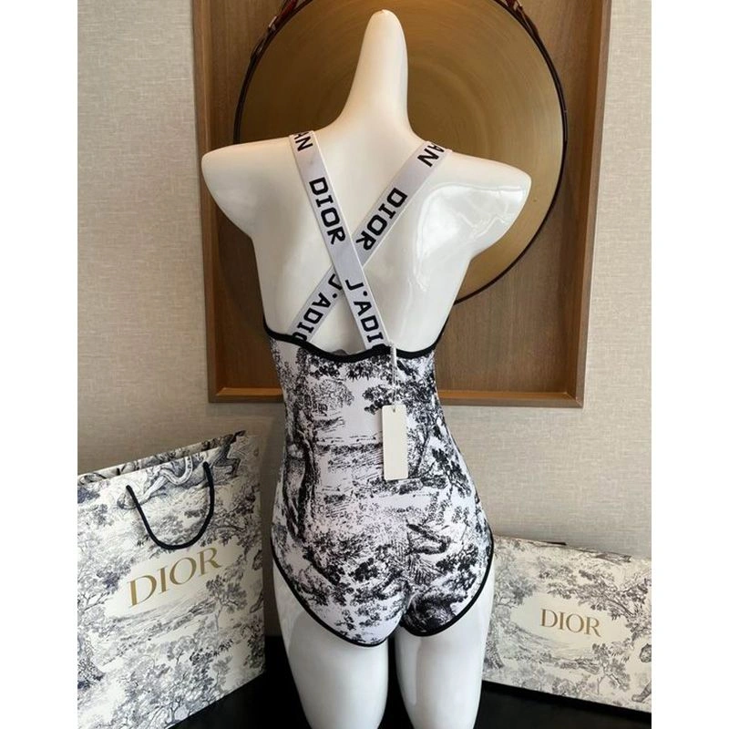 BestValue 4450 Dior Crisscross Swimsuit Women Toile De Jouy Motif Lycra White - Image 3