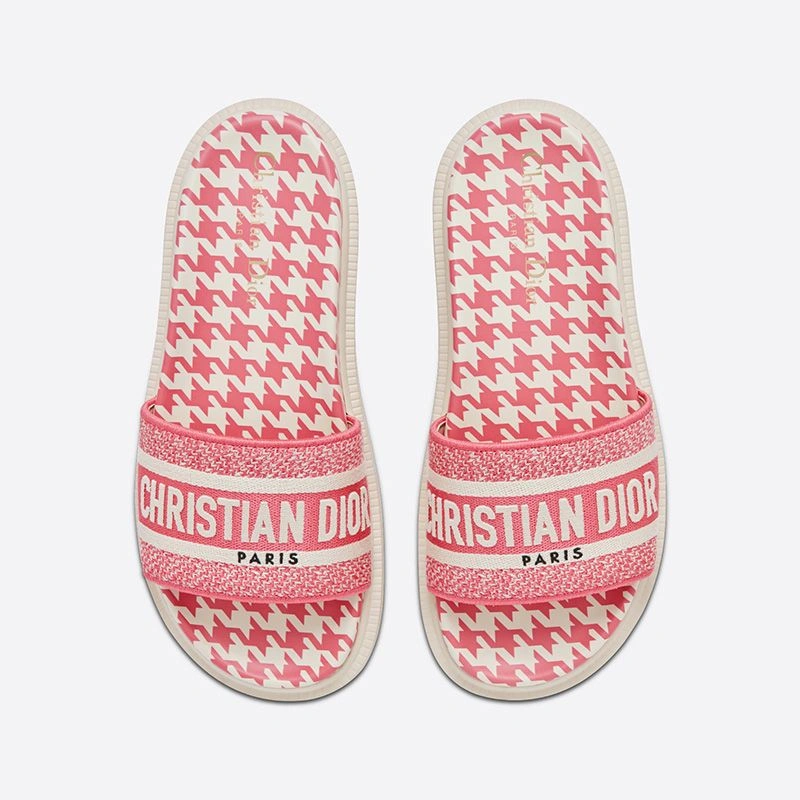 BestValue 5101 Christian Dior Dway Slides Women Micro Houndstooth Motif Cotton Pink - Image 3