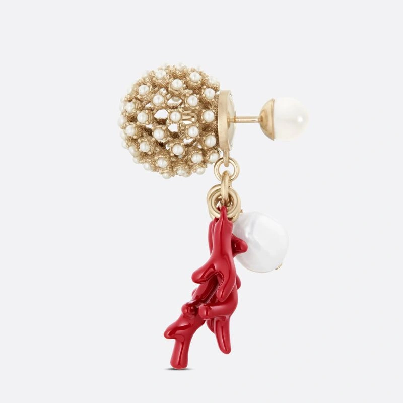 BestValue 9739 Dior Tribales Earrings Metal, Pearls, Freshwater Pearl and Lacquer Coral Gold Red - Image 3
