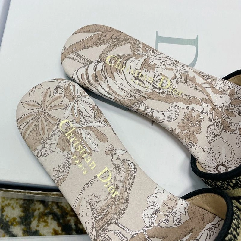 Christian Dior Dway Slides Women Toile de Jouy Voyage Motif Canvas Grey DailyWear 3254 - Image 3