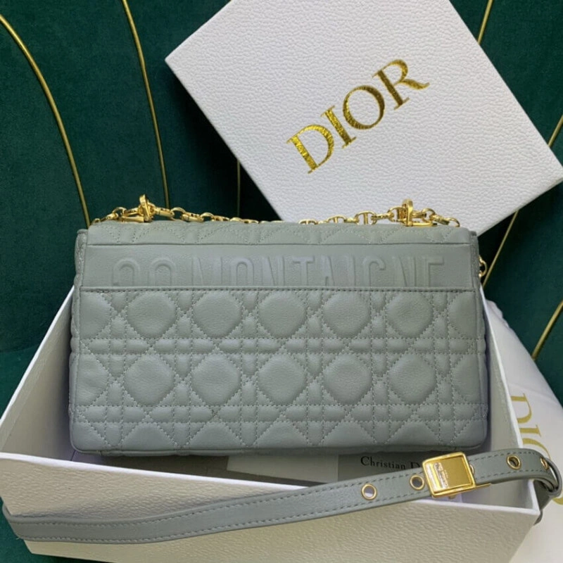 Embossed Christian Dior Medium Caro Bag Gray Supple Cannage Calfskin - Image 3
