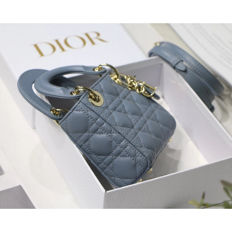 1 interio Christian Dior Micro Lady Dior Bag Cloud Blue Cannage Lambskin - Image 10