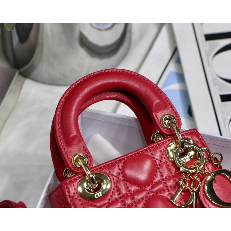 1 interio Christian Dior Micro Lady Dior Bag Red Cannage Lambskin - Image 5