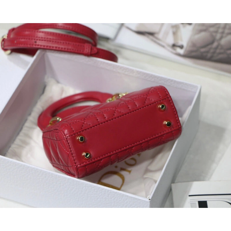 1 interio Christian Dior Micro Lady Dior Bag Red Cannage Lambskin - Image 9