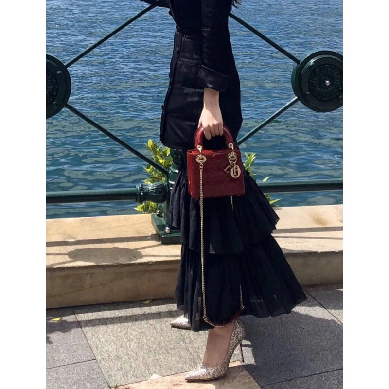 Removable Christian Dior Mini Lady Dior Bag Burgundy Patent Cannage Calfskin - Image 3