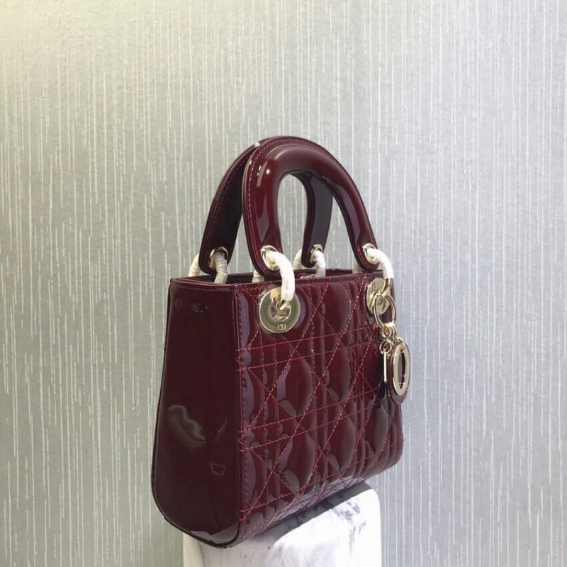 Removable Christian Dior Mini Lady Dior Bag Burgundy Patent Cannage Calfskin - Image 9