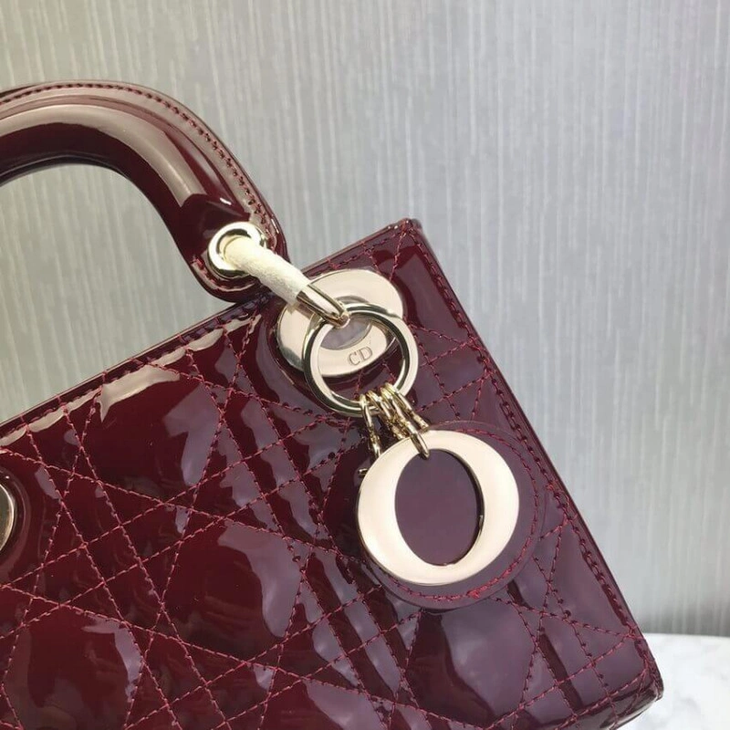 Removable Christian Dior Mini Lady Dior Bag Burgundy Patent Cannage Calfskin - Image 11