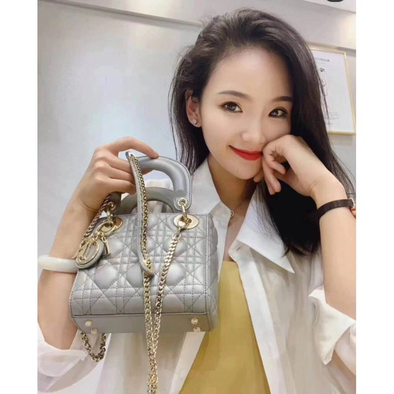 17 x 15 x Christian Dior Mini Lady Dior Bag Grey Cannage Lambskin - Image 3