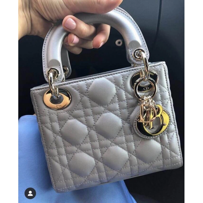 17 x 15 x Christian Dior Mini Lady Dior Bag Grey Cannage Lambskin - Image 6