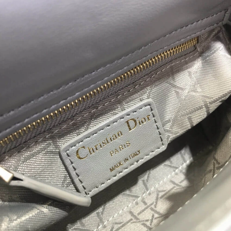 17 x 15 x Christian Dior Mini Lady Dior Bag Grey Cannage Lambskin - Image 15