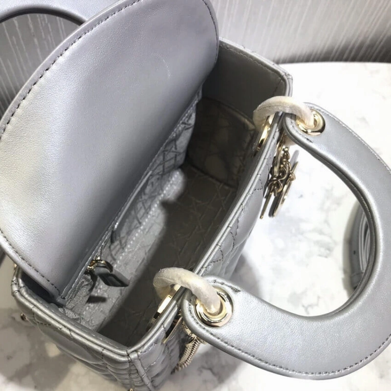17 x 15 x Christian Dior Mini Lady Dior Bag Grey Cannage Lambskin - Image 16