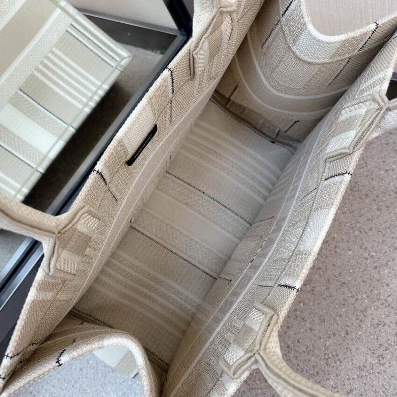 The Dior B Christian Dior Small Book Tote Beige Stripes Embroidery - Image 8