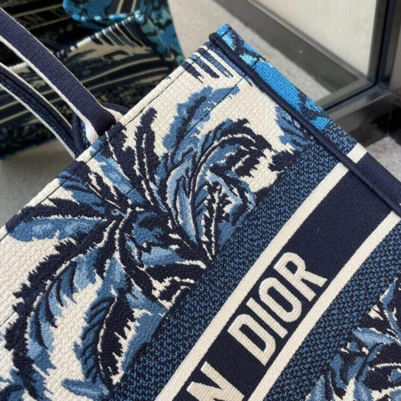 The Dior B Christian Dior Small Book Tote in Blue Palms Embroidery - Image 7