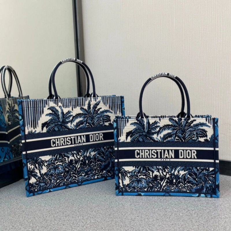 The Dior B Christian Dior Small Book Tote in Blue Palms Embroidery - Image 10