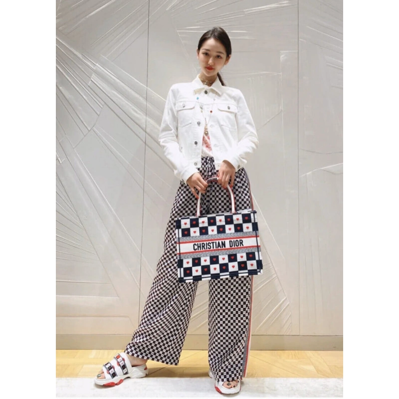 Black, Wh Christian Dior Small Dioramour Book Tote D-Chess Heart Embroidery - Image 3