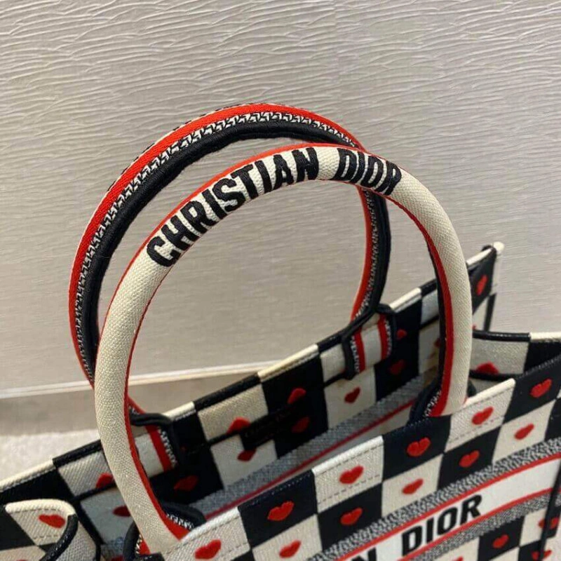 Black, Wh Christian Dior Small Dioramour Book Tote D-Chess Heart Embroidery - Image 11