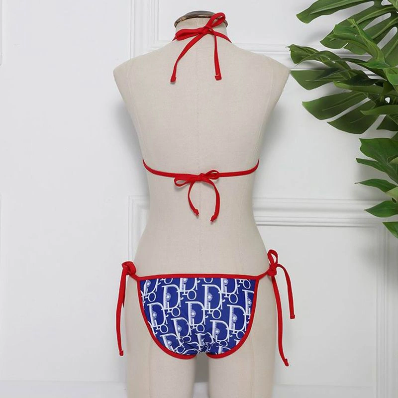 Comfortable 5604 Dior Bikini Women Oblique Motif Lycra Blue Red - Image 3