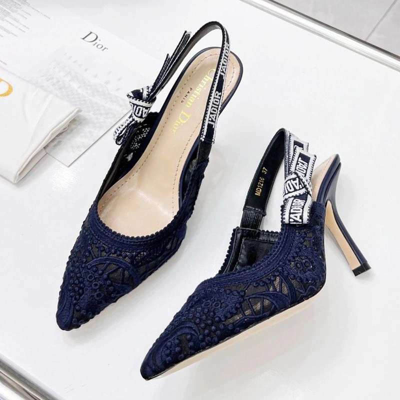 DailyWear 1672 J'Adior Slingback Pumps Women D-Lace Motif Macrame Navy Blue - Image 3