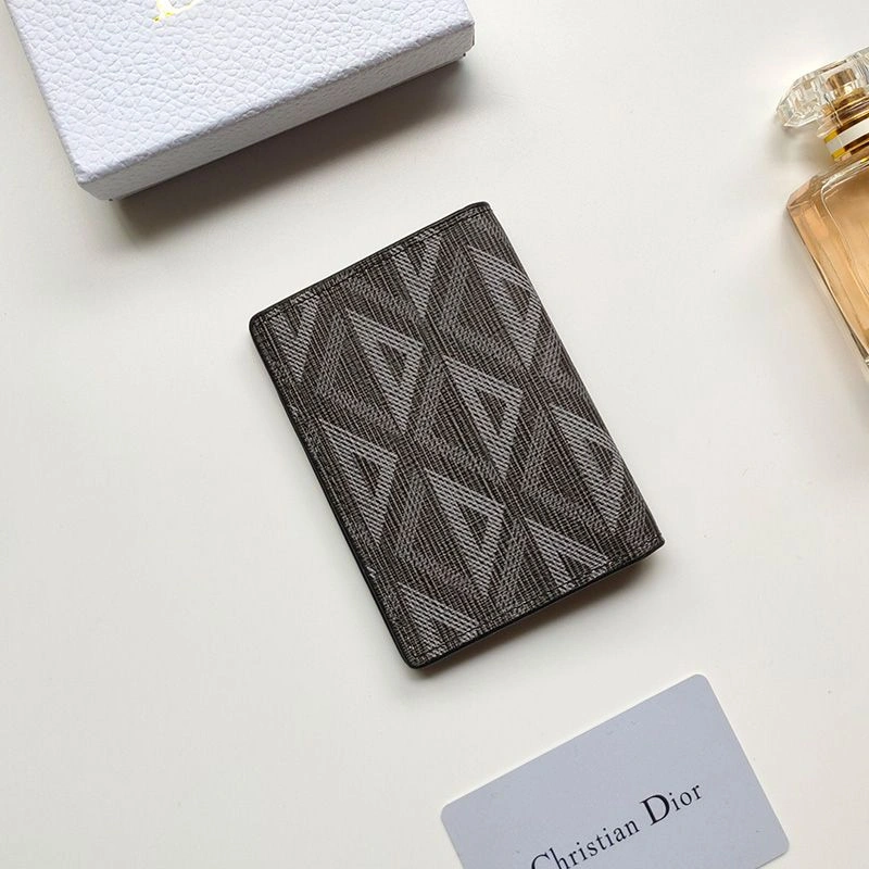 Dior Bi-Fold Card Holder CD Diamond Motif Calfskin Black Trendy 3470 - Image 3