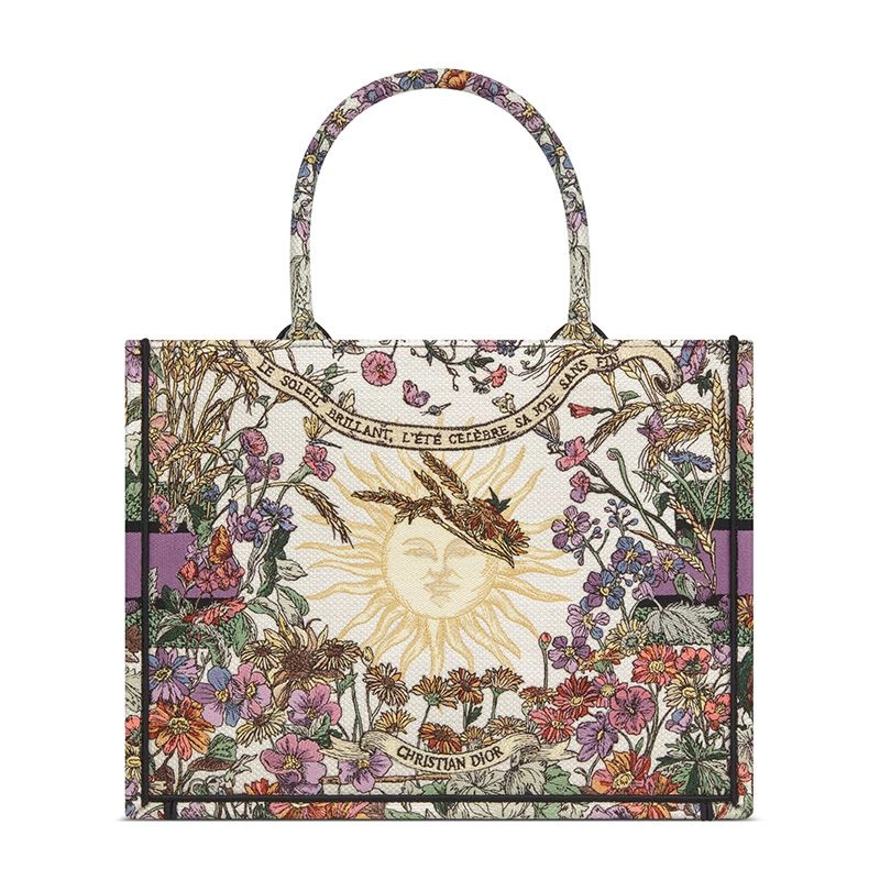 Dior Book Tote In 4 Saisons Printemps Soleil Motif Canvas White Purple Affordable 4376 - Image 3