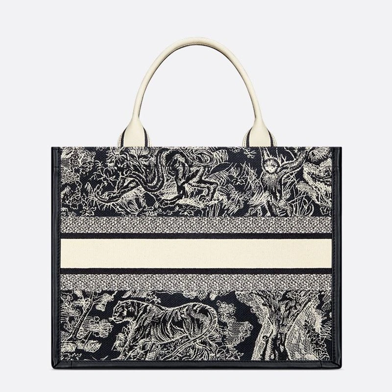 Dior Book Tote with Strap In Toile De Jouy Motif Canvas and Calfskin Black Fashionable 1598 - Image 3
