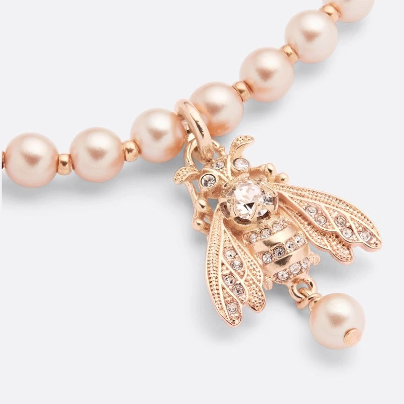 Dior D-Bee Necklace Metal with Pearls and Crystals Pink BestValue 8860 - Image 3