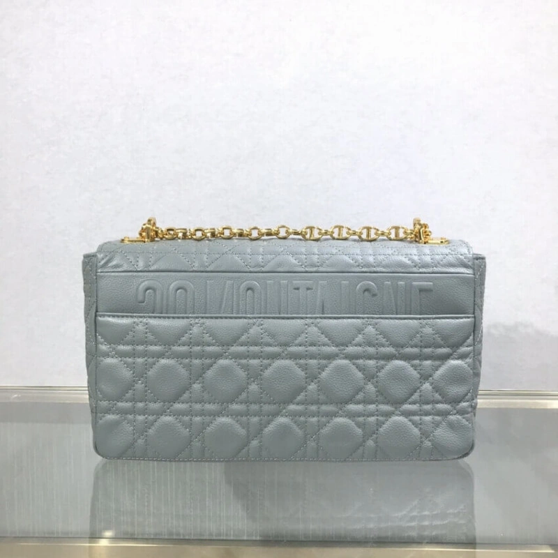 Back pock Dior Large Caro Bag Grey Supple Cannage Calfskin - Image 3
