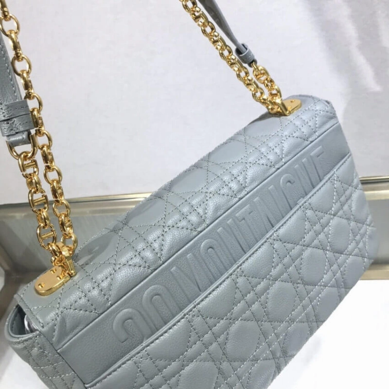 Back pock Dior Large Caro Bag Grey Supple Cannage Calfskin - Image 4