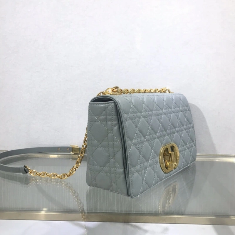 Back pock Dior Large Caro Bag Grey Supple Cannage Calfskin - Image 5