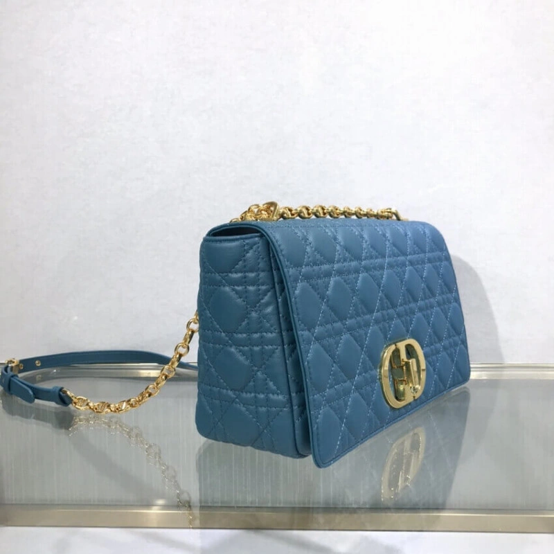 Interior Dior Large Caro Bag Ocean Blue Supple Cannage Calfskin - Image 4