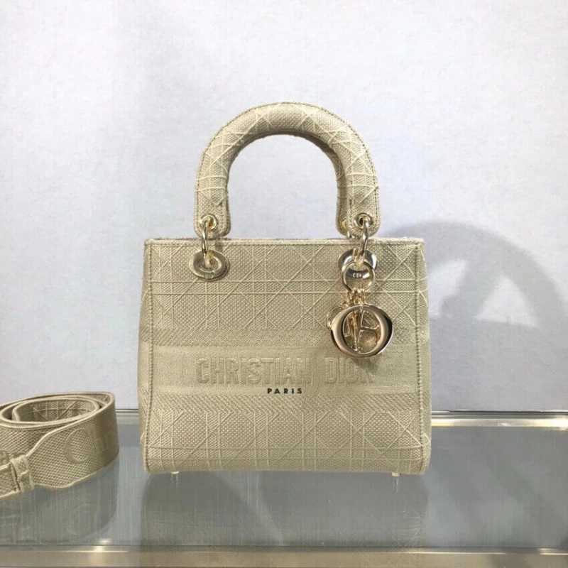 Interior Dior Medium Lady D-Lite Bag Beige Cannage Embroidered - Image 5