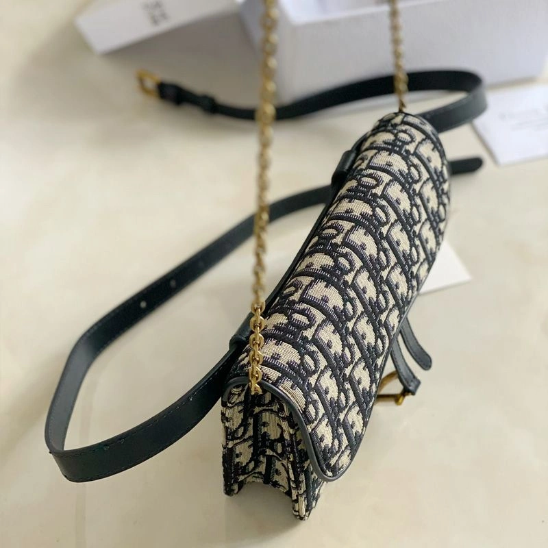 Dior Saddle Belt Pouch with Chain Oblique Motif Canvas Blue TopPick 8008 - Image 3