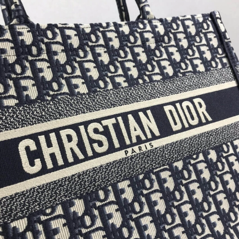 CHRISTIAN Dior Small Book Tote Blue Dior Oblique Embroidery - Image 7