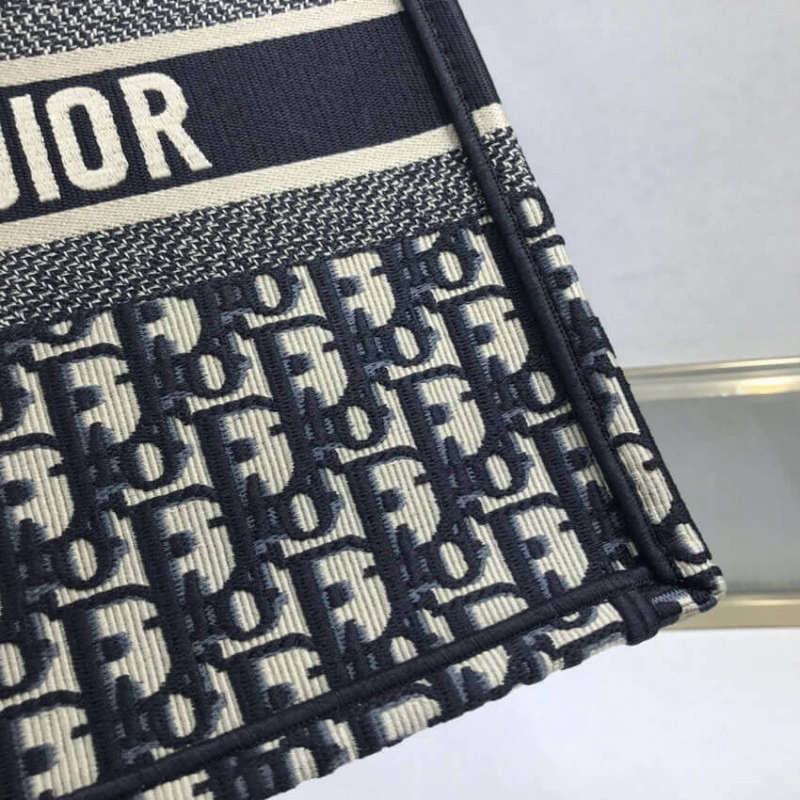 CHRISTIAN Dior Small Book Tote Blue Dior Oblique Embroidery - Image 8