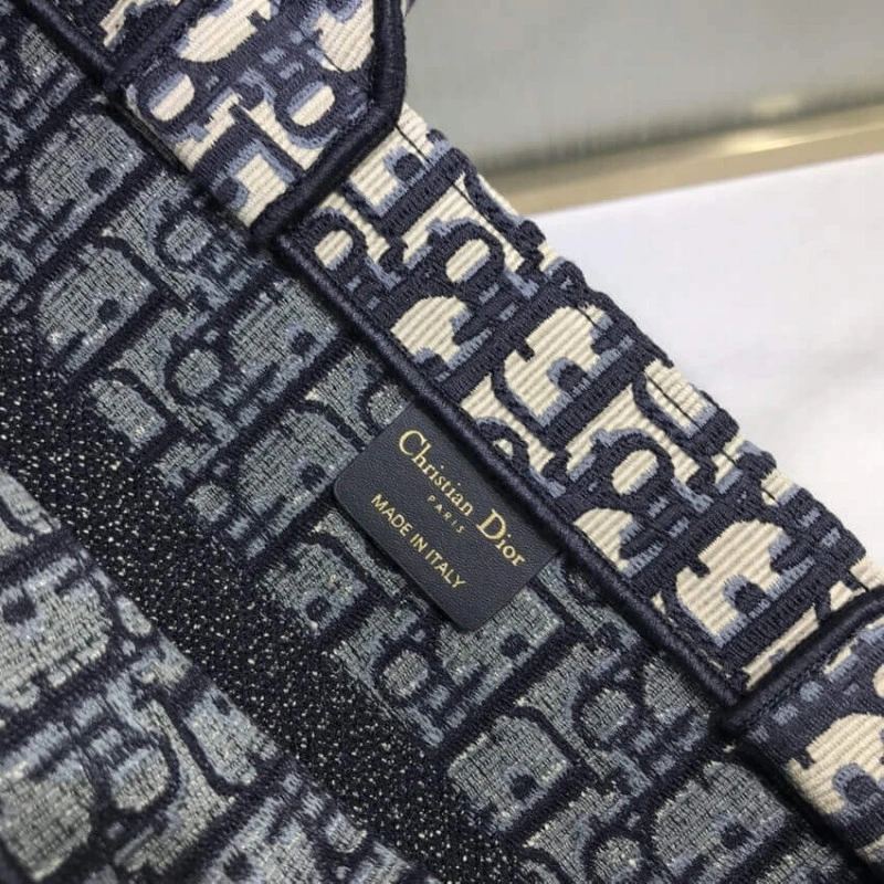 CHRISTIAN Dior Small Book Tote Blue Dior Oblique Embroidery - Image 11