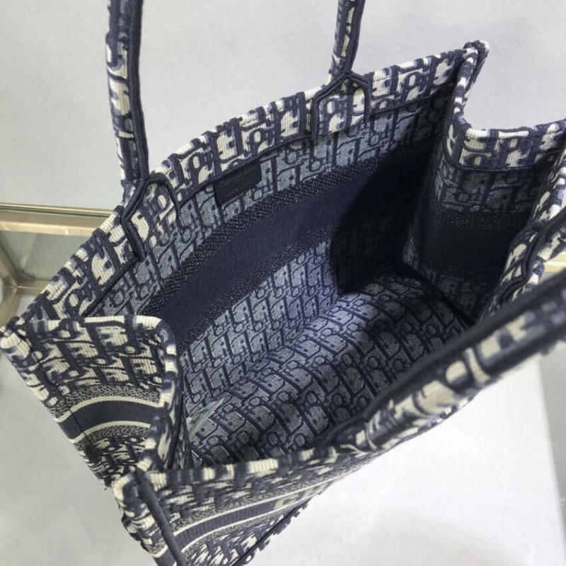 CHRISTIAN Dior Small Book Tote Blue Dior Oblique Embroidery - Image 12