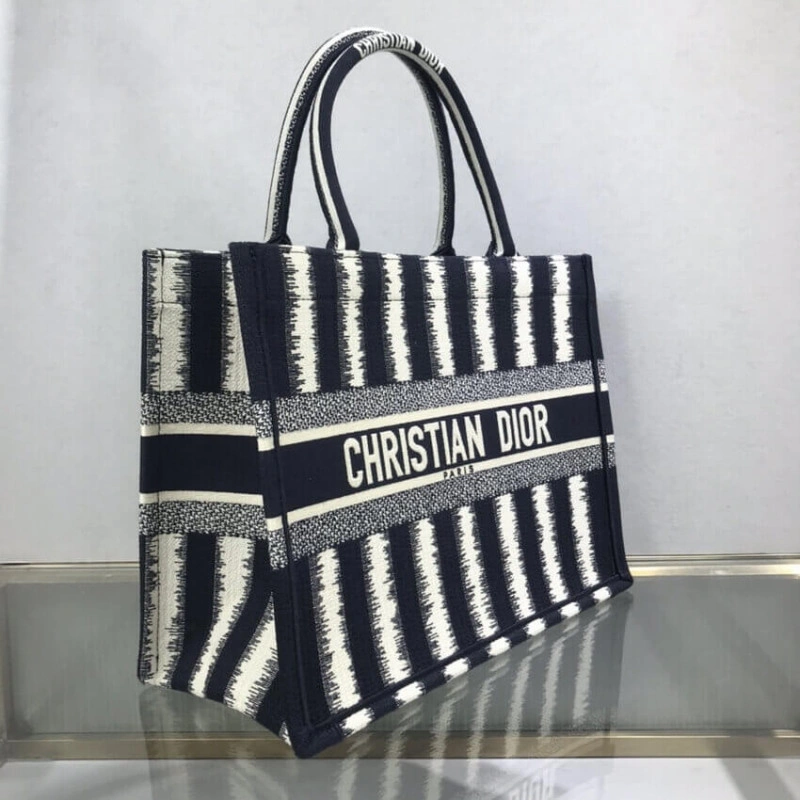 'Christia Dior Small Book Tote D-Stripes Embroidery - Image 3
