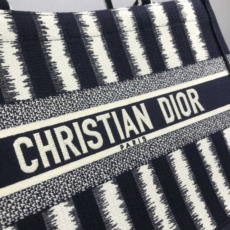 'Christia Dior Small Book Tote D-Stripes Embroidery - Image 4