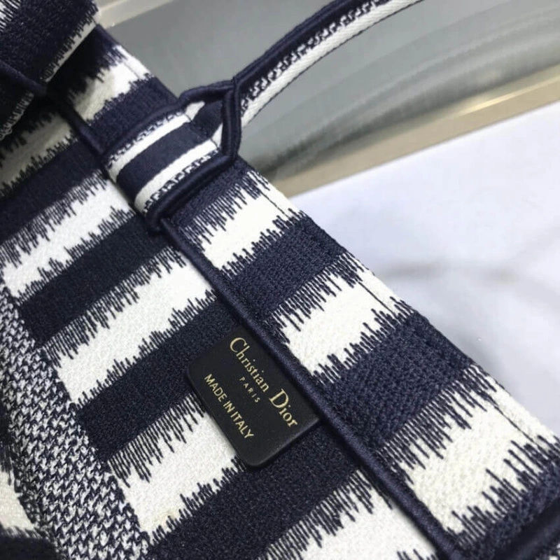 'Christia Dior Small Book Tote D-Stripes Embroidery - Image 8