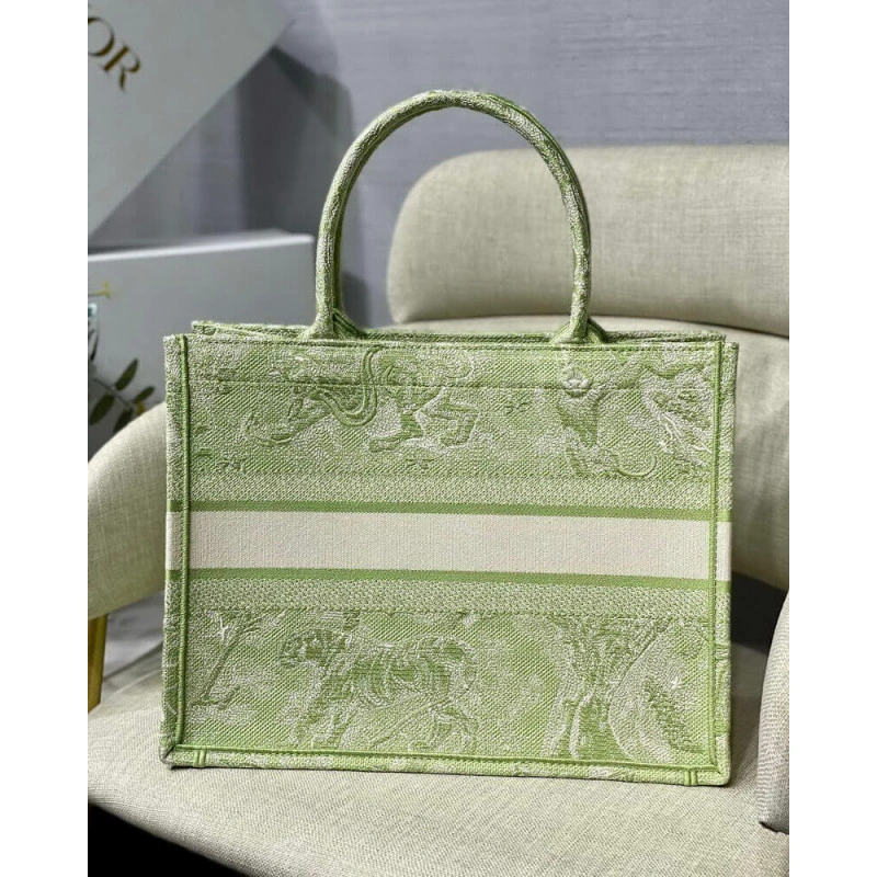 Introduced Dior Small Book Tote Lime Toile de Jouy Reverse Embroidery - Image 8