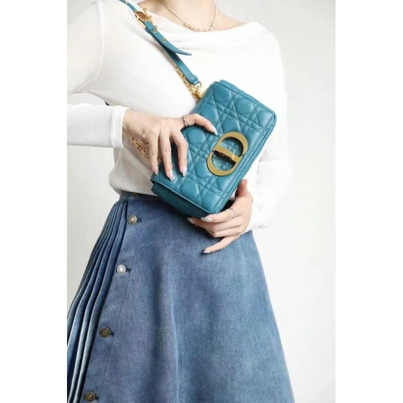 Flap clos Dior Small Caro Bag Ocean Blue Supple Cannage Calfskin - Image 3