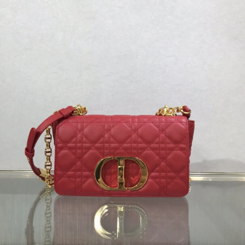 Flap clos Dior Small Caro Bag Red Supple Cannage Calfskin - Image 3