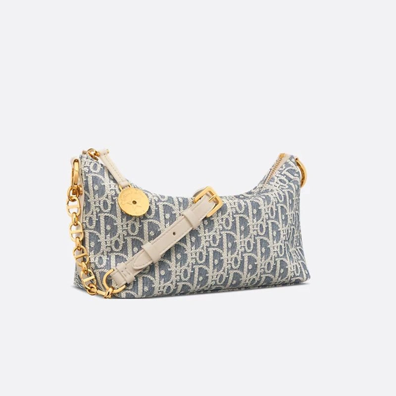 Diorstar Hobo Bag with Chain In Oblique Motif Raffia Blue StreetReady 5059 - Image 3