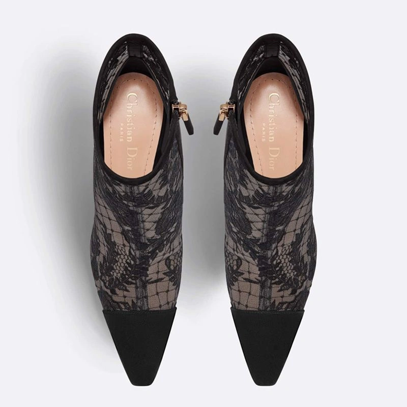 EasyMatch 8885 Dior Capture Heeled Ankle Boots Women Roses Motif Transparent Mesh Black - Image 3