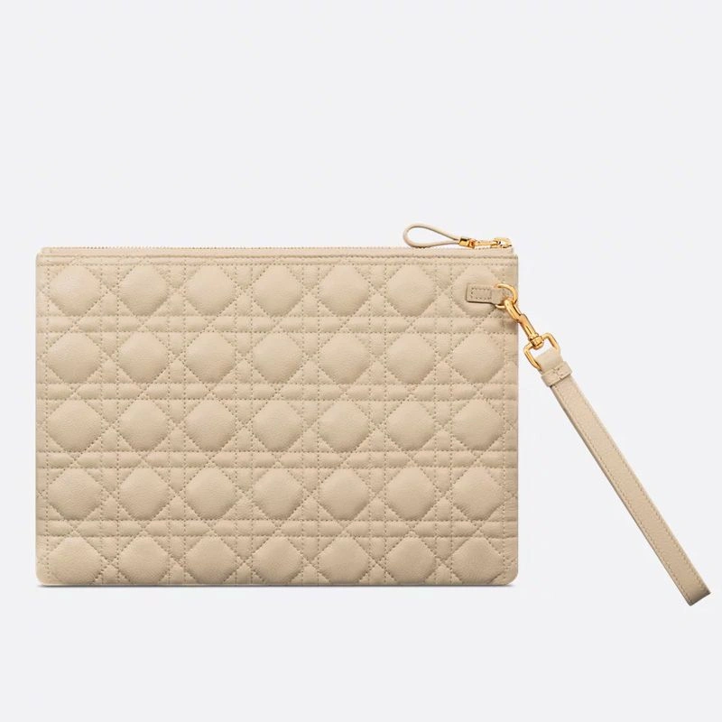 Large Dior Caro Daily Pouch In Supple Cannage Calfskin Apricot Trendy 4611 - Image 3