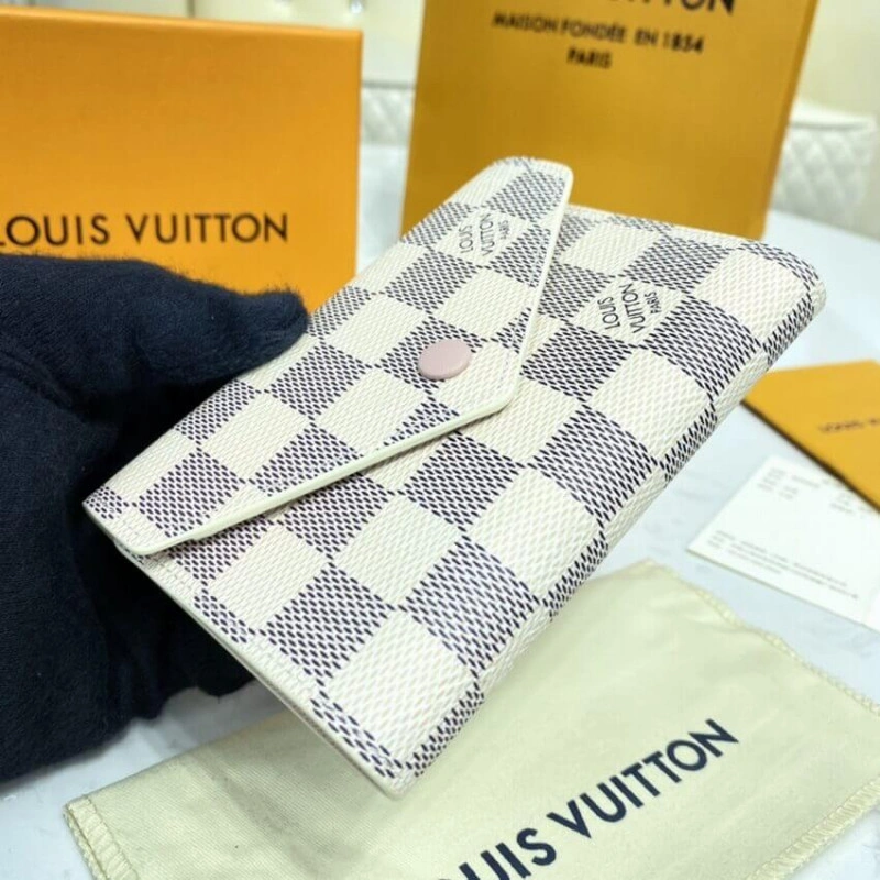 Goldcolor Louis Vuitton Damier Azur Victorine Wallet Pink - Image 4