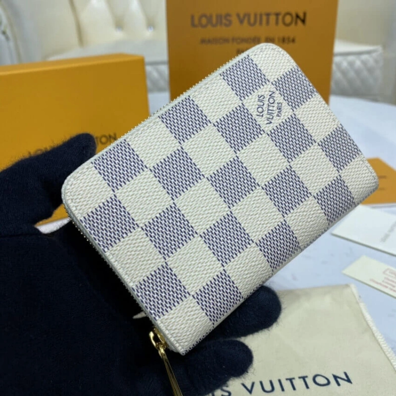 2 large g Louis Vuitton Damier Azur Zippy Coin Purse Beige - Image 3