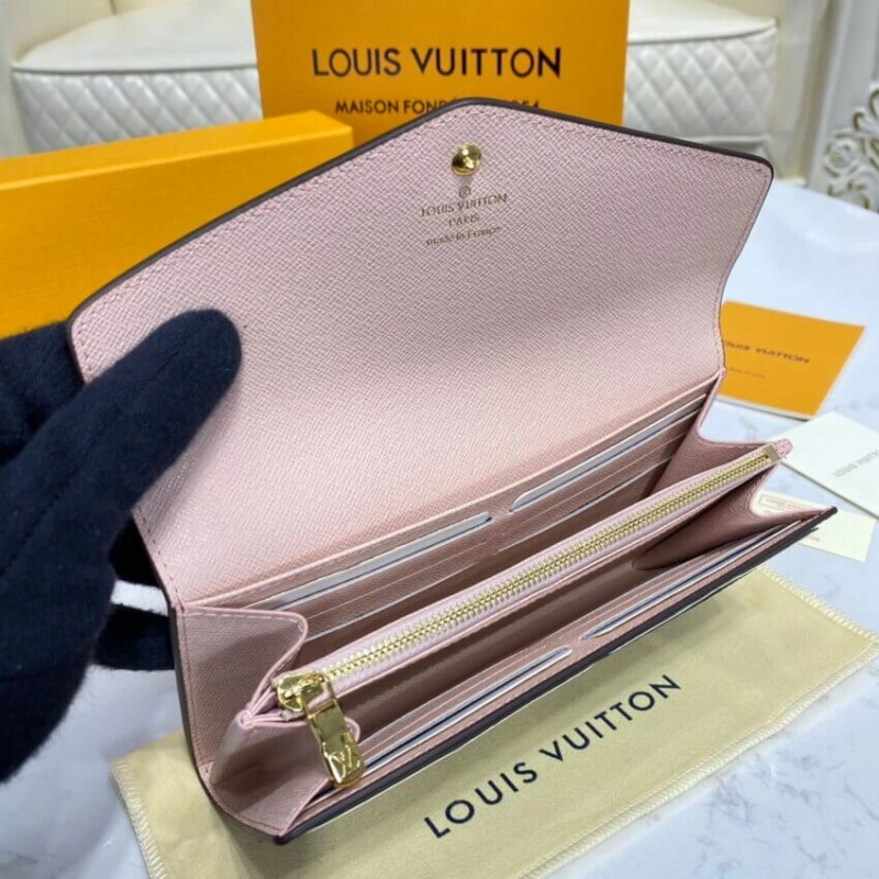 Press stu Louis Vuitton Damier Ebene Sarah Wallet Pink - Image 8