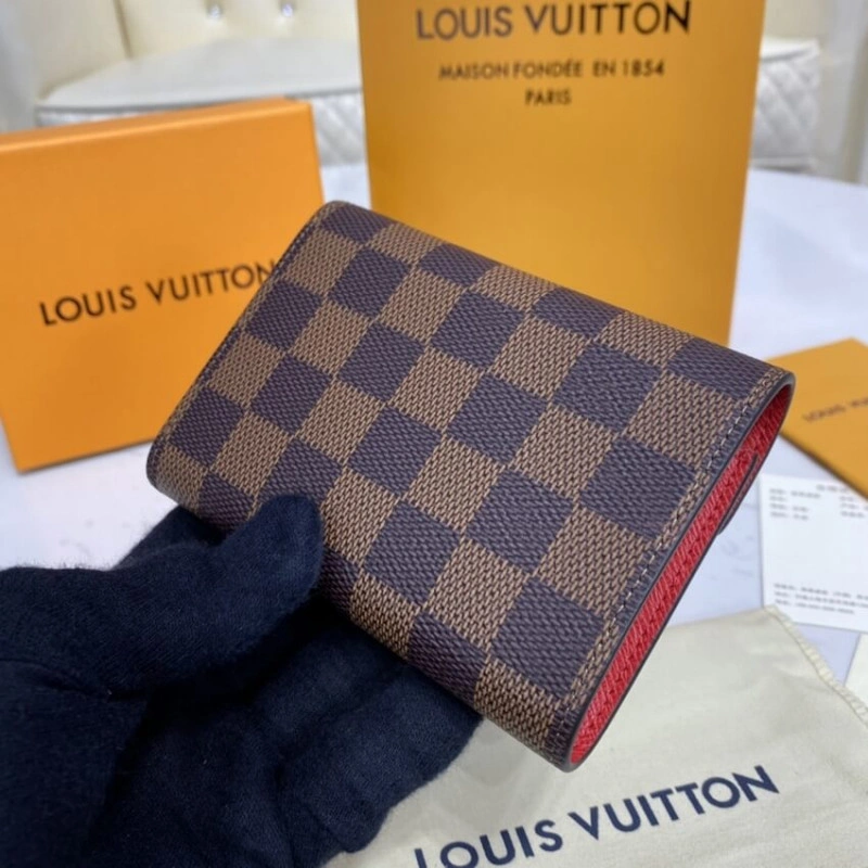 2 flat po Louis Vuitton Damier Ebene Victorine Wallet Red - Image 3